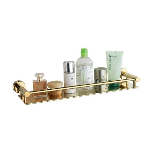 BGL Étagère de salle de bain en acier inoxydable 304 avec rail - Fixation murale pour décoration de salle de bain (doré) - Image 1
