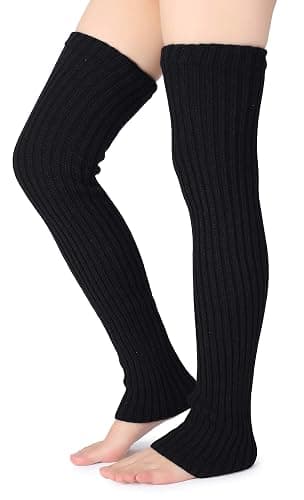 Pareberry Women's Winter Over Knee High Footless Socks Knit Warm Long Leg Warmers - 2 Pack-(black+grey) - Image 1