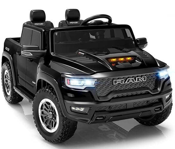 24V Ride on Toys for Big Kids, Licensed RAM 1500 RHO Electric Car for Kids w/Remote Control, Ride on Truck w/Bluetooth, LED Lights, Truck Bed Storage, Gear Shifter & Soft Start (Black) - Image 1
