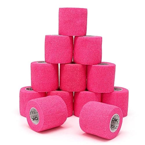 OK TAPE 12 Rolls Self Adhesive Bandage Wrap, Elastic Athletic Tape, Self Stick Bandage Tape, Vet Wrap, Medical Wrap for Wrist, Feet, 2" x 5 Yards - Pink - Image 1