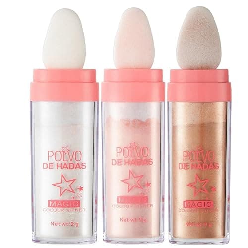 URQT 3 Color Polvo De Hadas Fairy Dust Highlight Patting Powder - Full Body Contouring and Clavicle Pearlescent Patting Powder for Face and Eye, Halloween Sparkling Body Glitter Powder (Trio) - Image 1