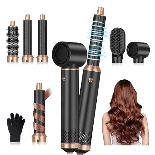 5 in 1 Blow Dryer Brush, Upgrade Hair Dryer Brush Air Curler Air Curling Wrap Styler, Detachable Hot Air Brush Negative Ion Curling Brush Iron, Hair Styling Tools for Drying Curling Straightening - Black Gold - Image 1