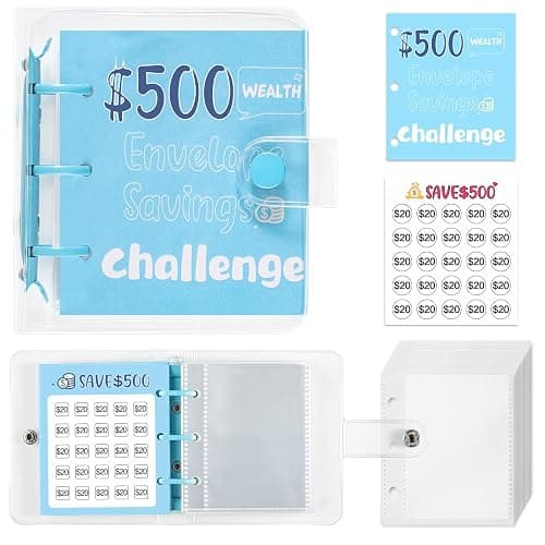 Drawelry Mini Money Saving Binder, 25 Cash Envelopes Money Saving Challenge Binder $500 $1000, Portable Savings Book Envelopes Stickers for Budgeting Planner Christmas Birthday Gift (Blue, $500) - Image 1