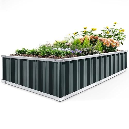 KING BIRD Raised Garden Bed 68"x 36"x 12" Galvanized Steel Metal Outdoor Garden Planter Box Kit with 2 Pairs of Gloves (Dark Grey) - Image 1