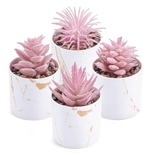 Der Rose 4 Packs Fake Succulents Plants Artificial Indoor for Pink Room Bathroom Decor Office Desk Accessories for Women - Image 1