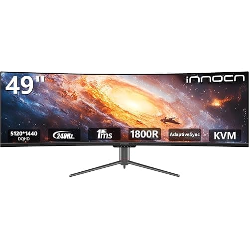 INNOCN 49" 240Hz Curved Monitor Ultrawide Gaming QHD 5120 x 1440P Computer Monitor, R1800, 99% sRGB, HDR400, USB Type C, DisplayPort, HDMI, Built-in Speakers, Height/Tilt Adjustable - 49C1S - 49 Inch - 1440p 240hz - Black - Image 1