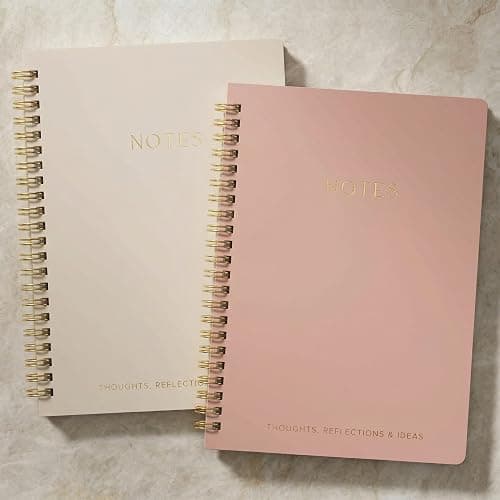 Aesthetic Spiral Notebook Set of 2 For Women and Men - College Ruled A5 | Cute 8x6 Bible Study Journal with Pockets and Lined Pages - The Perfect Supplies to Stay Organized at Work or School - Image 1