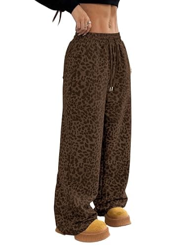ACCPUR Women's Leopard Baggy Wide Leg Sweatpants Drawstring High Waisted Cheetah Print Lounge Barrel Trousers with Pockets - Image 1