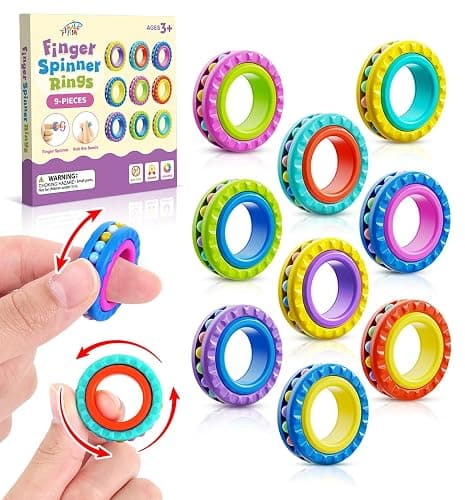 Fidget Toys Sensory Rings for Kids : 9 Pack Multi-Functional Finger Spinner - Fidget Stress Toys for Autism Kids Calming - Small Fidgets for Classroom Prizes - Teens Boys Girls Travel Calm Essentials - Image 1