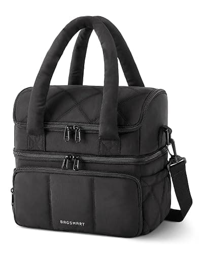 BAGSMART Lunch Bag Women, Double Deck Insulated Lunch Box, Quilted Puffer Lunch Tote, Leakproof, Durable & Reusable Large Lunch Cooler For Work Picnic Travel Meal Prep, Black - Image 1