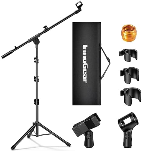 InnoGear Microphone Stand, Tripod Boom Arm Floor Mic Stand Height Adjustable Heavy Duty with Carrying Bag 2 Mic Clips 3/8" to 5/8" Adapter for Singing Podcast for Blue Yeti Shure SM58 SM48 Samson Q2U - Image 1