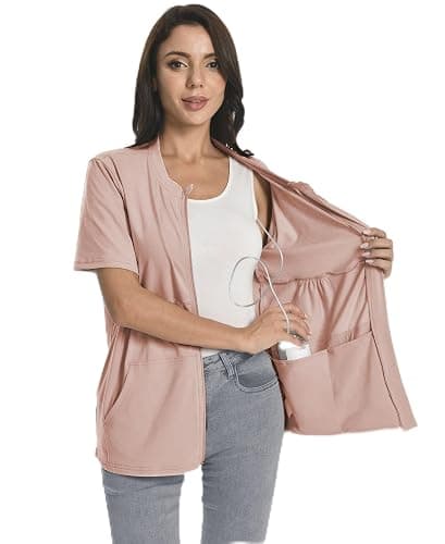 Post Mastectomy Zip Shirts, Short Sleeve Shirts - Image 1