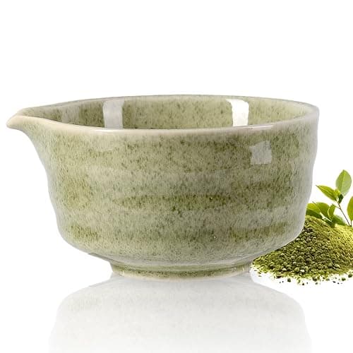 CAMATET Matcha Bowl with Spout, 500 ml/18 oz Ceramic Matcha Mixing Bowl, Japanese Ceremonial Matcha Chawan for Matcha Powder/Salad/Fruit/Soup/Tea - Wave Style Matcha Bowl - Image 1