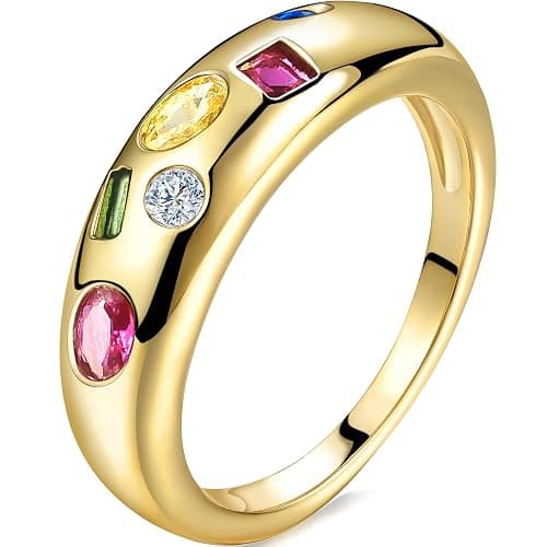 AllenCOCO Chunky Gold Plated Rings for Women - Trendy Cubic Zirconia 14k Gold Filled Stackable Rings - Image 1