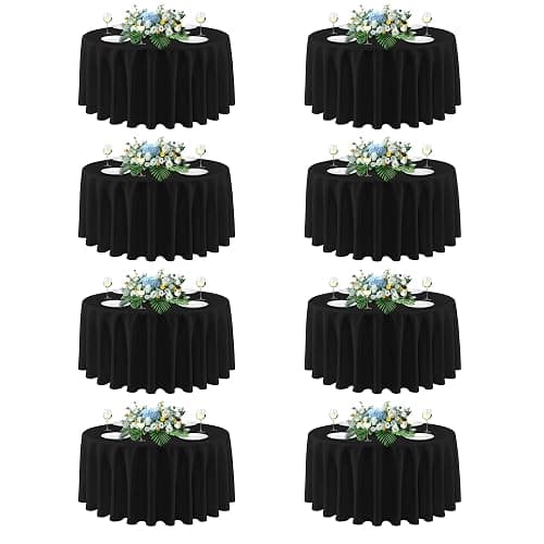 sancua 90 Inch Round Tablecloth Black, 8 Pack - Circle Polyester Fabric Table Cloth for Wedding Party Reception Banquet Birthday, Washable Formal Table Cover (Fit 30-72 Inch Tables) - Image 1