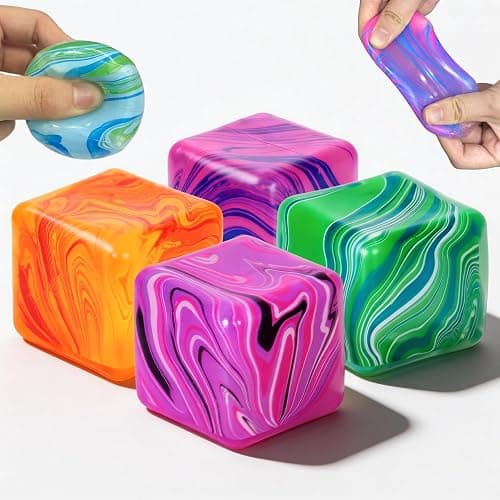 OESINS 4 Pcs Stress Cube Squishies Fidget Toys, Ice Cube Shape Squeeze Toys, Slow Rise Stress Balls Sensory Toy For Kids Adults With Autism & Stress Relief Classroom Prize & Easter Basket Stuffers - Image 1