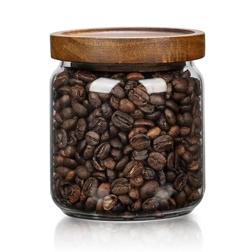 piconesper 1 PC Small Glass Storage Jars with Airtight Lids, 17 fl oz (500ml) coffee container with Wooden Lid, Glass Pantry Canister for Beans, Rice, Sugar and etc - Image 1