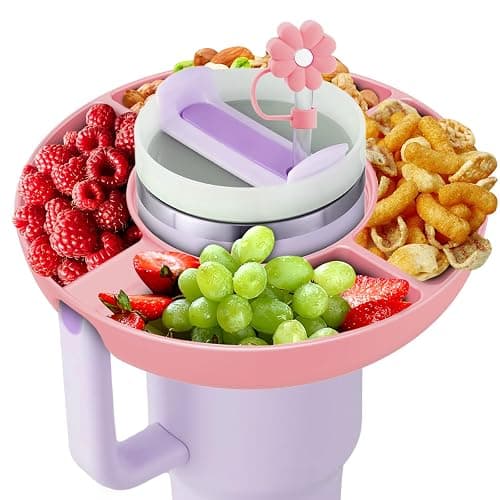 Snack Bowl for Stanley Cup 40 oz with Handle-Perfectly Compatible with Stanley Quencher H2.0 Tumbler 40 oz with Handle, Reusable Silicone Snack Tray, Stanley cup accessories (Pink Snack Bowl) - Image 1