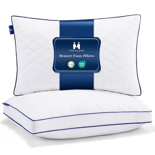 Mosluna Shredded Memory Foam Pillows Queen Size Set of 2, Soft Bed Pillow for Side and Back Sleepers, Medium Firm Pillows 2 Pack with Gusset(20"x30") - Image 1