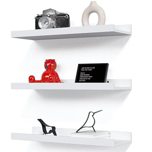 RICHER HOUSE 3 Set White Floating Shelves, Wall Mounted Shelves for Wall Decor, Picture Ledge Shelf with Lip for Storage - Nursery, Bedroom, Living Room, Bathroom - Image 1