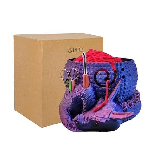 Fantasy Dragon and Egg Large Yarn Bowl for Crocheting Funny,Crochet Bowls for Yarn,Yarn Bowl for Knitting,Yarn Holder for Crocheting,Perfect Gifts for the Knitter,8.66inch×7.09inch×4.92inch(Purple) - Image 1