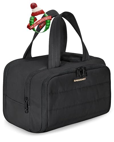 BAGSMART Travel Toiletry Bag, Lightweight Large Wide-open Travel Bag for Women, Puffy Cosmetic Makeup Bag Organizer with Handle for Accessories,Essentials, Toiletries, Black - Image 1