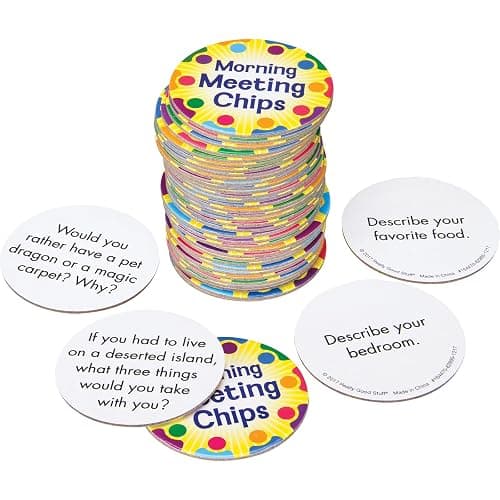 Really Good Stuff Morning Meeting Chips for Kids - Conversation Starters for PreK through Elementary Classrooms - Students Learn & Improve Communication, Listening, & Vocabulary Skills - Sturdy & Waterproof - Included: 40 Unique Meeting Chips, 6cm - Morning Meeting Chips - Image 1
