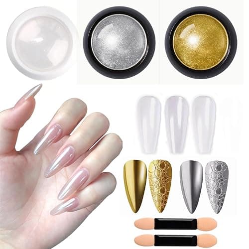 Holographic Mirror White Pearl Chrome Nail Powder Gold Effect Pure Metallic Dust Sequins UV Gel Nail Chrome Pigment for Nail Art Decoration - Image 1