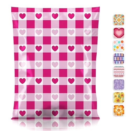 Metronic Poly Mailers 10x13 Inch 100pc Shipping Bags for Clothes,Self Adhesive Shipping Envelopes for Small Business,Waterproof Mailers Poly Bags for Shipping,Packaging Mailing Bags Pink Checkered - Image 1