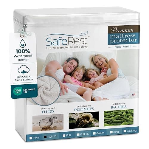 SafeRest Waterproof Twin XL Size Mattress Protector - Fitted with Stretchable Pockets - Machine Washable Cotton Blend Mattress Cover for Bed - Image 1