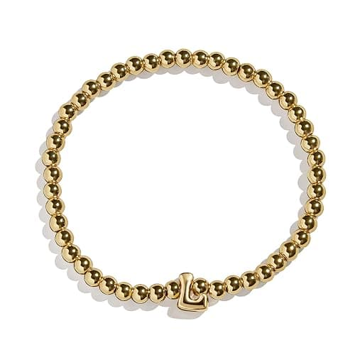 BaubleBar Initial Pisa Stretch Bracelet - Personalized Gold-Plated Bracelet for Women, Beaded Initial Bracelet, Stacking Bracelet, Custom Ball Bracelet, Trendy Jewelry - Image 1