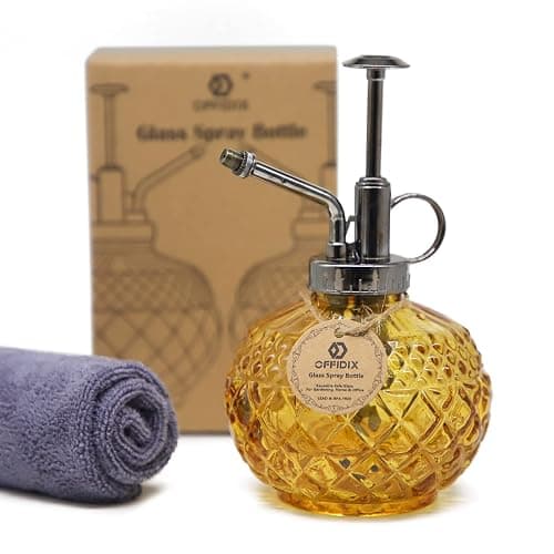 OFFIDIX Vintage Glass Spray Bottle, 300ML Plant Mister with Plastic Top Pump, Garden Sprayer, Cleaning (Brown) - Image 1
