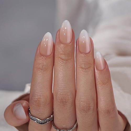 Almond Press On Nails Medium - BTArtbox Soft Gel Ombre Fake Nails with Nail Glue, Semi-Transparent Reusable Glue On Nails in 16 Sizes - 32PCS Stick On Nails Kit, Vanilla Cream Almond - Image 1