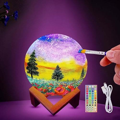 HOLA Paint Your Own Moon Lamp Kit, 2025 Updated USB Rechargeable, DIY Arts Supplies and Crafts Kit, Gifts for Kids Girls Boys Teens, Ages 6 7 8 9 10 11 12 13 14 15 16 Year Old Birthday - Image 1