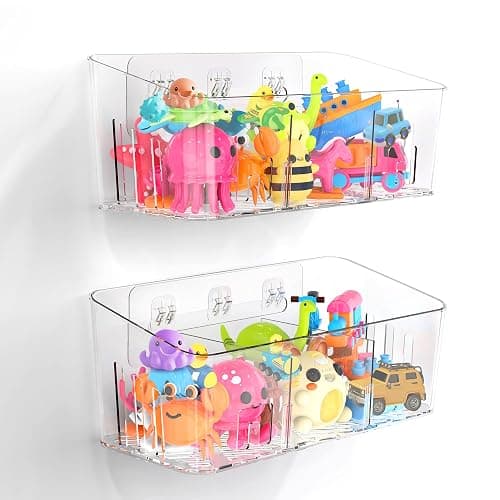 Lysam Bath Toy Storage 2 Packs, Large Bath Toy Holder with 3 Compartment, Quick Dry Bathtub Toy Organizer, Bath Tub Toy Net, Shower Toy Basket & Bin, Bathroom Accessories for Baby,Toddler,Kids(Clear) - Image 1