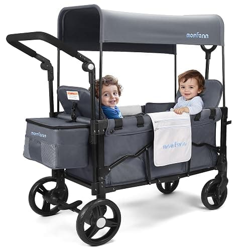 MOMFANN Stroller Wagon for Kids, Wagon Stroller Toddlers 2 Seaters, All-Terrain Baby Wagon Outdoor with Canopy, Parent Organizer, Adjustable Handle & Pull Bar for Infants and Toddlers, Gray - Image 1