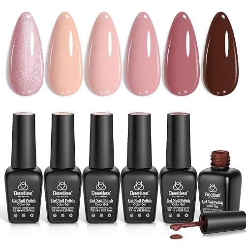 beetles Nude Gel Polish - Nude Symphony 6 Colors Polish Set, Neutral Pink Brown Glitter Skintone Gel Nail Fall Colors, Soak off Uv Led Lamp Needed Nail Art Design Home Diy Gifts For Women - Image 1