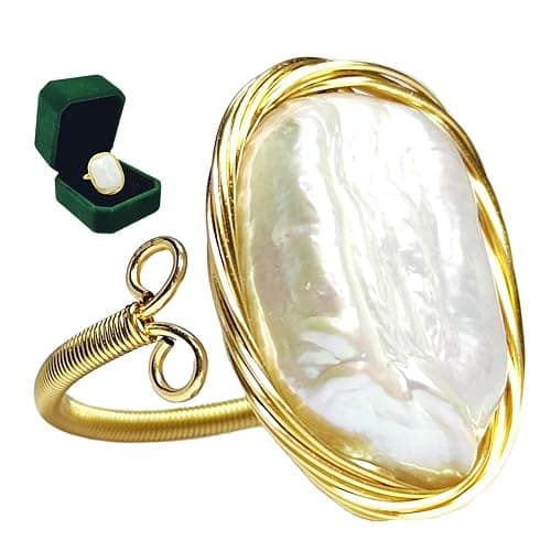 Handmade Baroque Irregular Pearl Rings for Women Gold-Plated Adjustable Open Design Trendy and Unique Christmas Pearl Jewelry Prom and Formal Attire Accessories Gift Box Included - Image 1