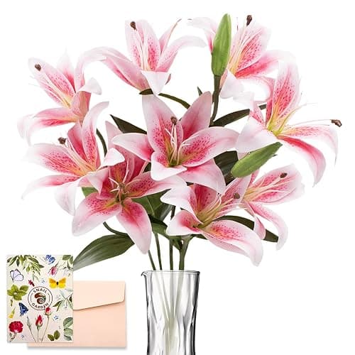 SNAIL GARDEN 12 Artifical Lily Flowers with 9 Heads Full Bloom Lily & 3 Buds, Long Stem Artificial Stargazer Lilies, Faux Tiger Bouquets for Home Hotel Flower Arrangement Party Decor - Image 1