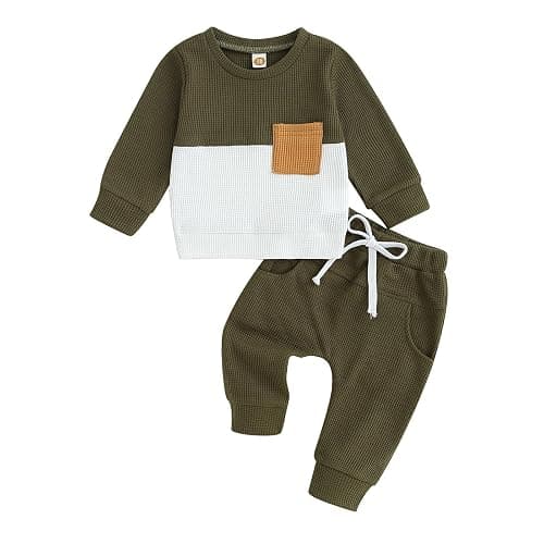 GGBNOMER Toddler Baby Boy Fall Clothes Waffle Contrast Color Sweatshirt Pants Sets Infant Winter Outfits 6 12 18 24 Months - Image 1