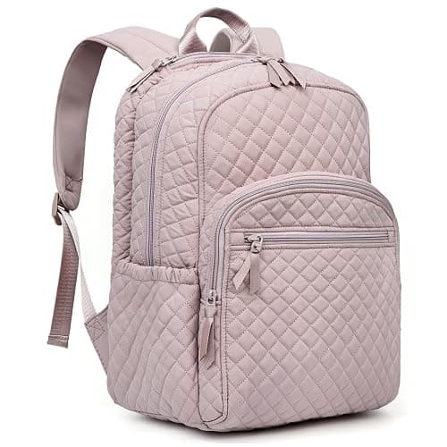 RosaRubus Backpack for Women,College Backpack,Quilted Casual Daypack,Waterproof Bookbag for 15.6Inch Laptop (Dust Pink) - Image 1
