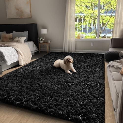 Ophanie 4x6 Charcoal Rugs for Bedroom, Fluffy Shaggy Soft Area Rug, Non-Slip Indoor Floor Carpet for Living Room, Kids Boys Teen Dorm Home Decor Aesthetic, Nursery - Image 1