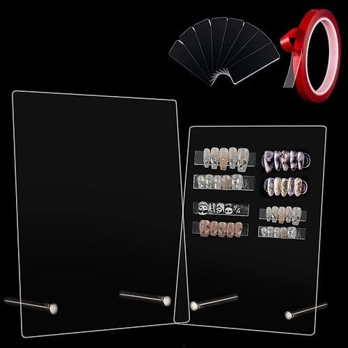 HLQHXWHZT Nail Art Display Board, Acrylic False Nail Tips Sample Display Nails Colors Sample Display Stand with 50pcs Small Display tips and double side tape for Salon Nails Art Practice (2pcs large) - Image 1