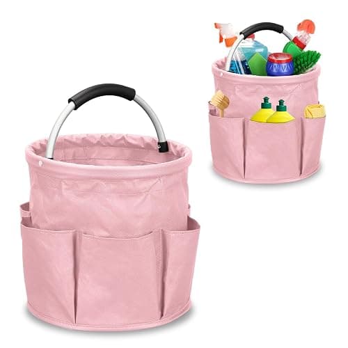mumisuto Cesto Per La Conservazione Dei Prodotti Per La Pulizia,Cestino Porta Attrezzi con 6 Tasche Esterne,Cestino Portaoggetti Pulizie Pieghevole in Tessuto Oxford,Impermeabile,per Shopping (Rosa) - Image 1