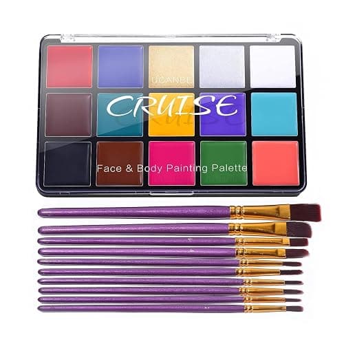 UCANBE Face Body Paint Oil Palette + 10 Pcs Brushes Set, Professional 15 Colors Face Painting Makeup Kit for Halloween Cosplay SFX Parties Theater Stage Artist Costume Festival - Image 1