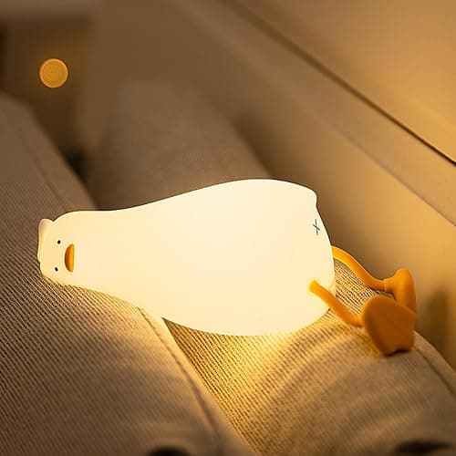 Cute Duck Night Light, Animal Lamp, Food Grade Silicone, Rechargeable, 3 Level Dimmable, Squishy Nursery Nightlight for Desk Decor, Funny Gifts Stuff for Boys Girls Baby, White Elephant Gifts - Image 1