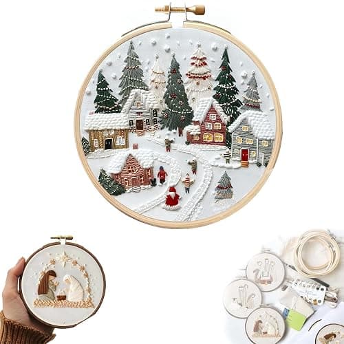 TINLOK Christmas Embroidery KIT,Adults Kids DIY Handmade,Hand Embroidery Starter Kits with Stamped Embroidery Pattern,for Christmas Embroidery Kits for Adults Beginners Starter (C) - Image 1
