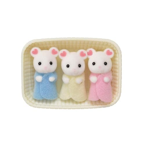 Calico Critters Marshmallow Mouse Triplets - Adorable Set of 3 Baby Mice with Removable Clothing and Accessories - Image 1