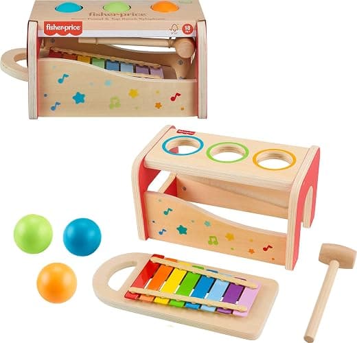 Fisher-Price Wood Toddler Toy Pound & Tap Bench Xylophone, 6-Piece Wooden Musical Activity for Preschool Kids Ages 18+ Months - Image 1