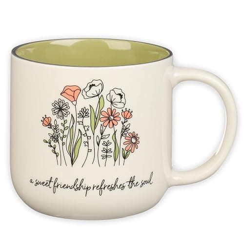 Christian Art Gifts Sage Green Floral Ceramic Coffee Mug – 15 oz. Microwave and Dishwasher-safe Inspirational Scripture Coffee and Tea Mug for Friends with Bible Verse: Sweet Friendship –Proverbs 27:9 - Image 1